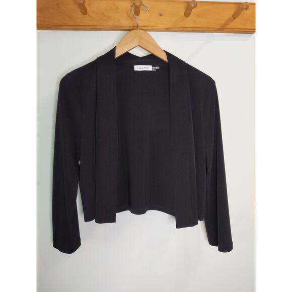 CALVIN KLEIN Black Open Front Cardigan Size L Womens Evening Soft Lightweightca - Picture 1 of 7